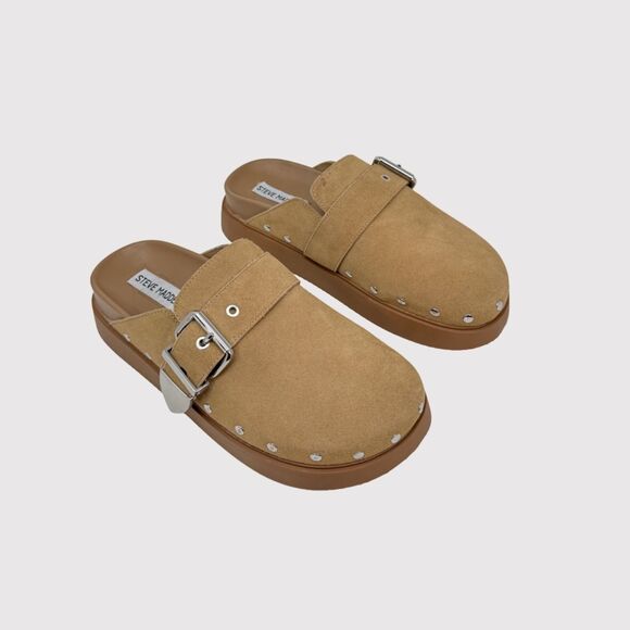 Steve Madden Cherrie Women Sandals Brown Suede Platform Clog Buckle Slip On US 8 - Picture 2 of 9